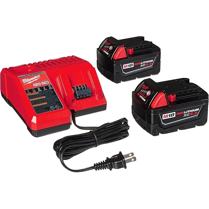 [MIL-48-59-1850] Milwaukee 48-59-1850 M18 Red Lithium XC 5.0 Ah Batteries (2) + 48-59-1812 M12 and M18 Multi Voltage Charger kit
