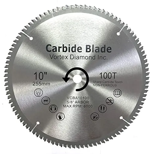 [VORTEX-10 IN_CIR SAW] VORTEX Diamond 10 Inch 100 Teeth Aluminum Non-Ferrous Metal Circular Saw Blade with 5/8" Arbor (B08BTB87D1)