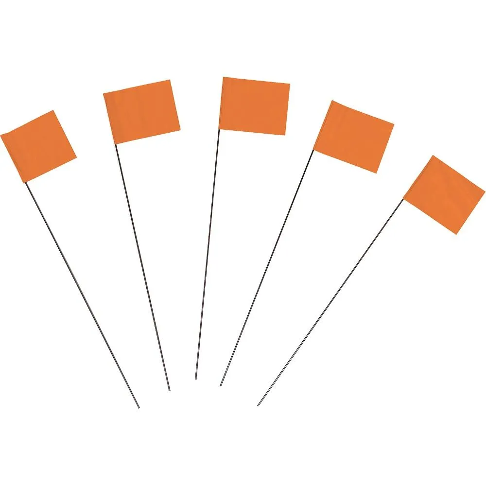 [ORANGE FLAG 4x5] 4 Inch X 5 Inch Flag With 21 Inch Wire Staff Flo Orange 100 Per Bundle