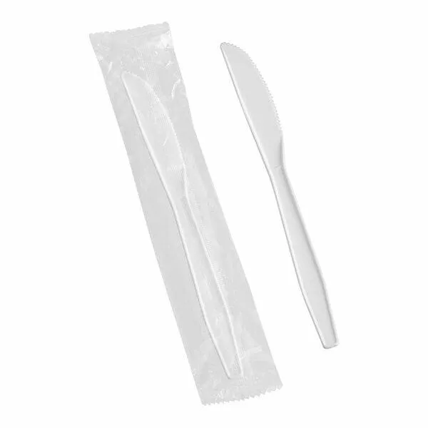 [KNIFE500] 7 Inch Heavy Duty Individually Wrapped White Plastic Knifes 500 Per Box