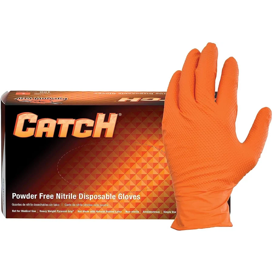 [HOSP-G-NT1060RFL] Hosp Gl Nt 1060 Rfl Catch Orange 8 Mil Nitrile Powder Free Textured Gloves Large