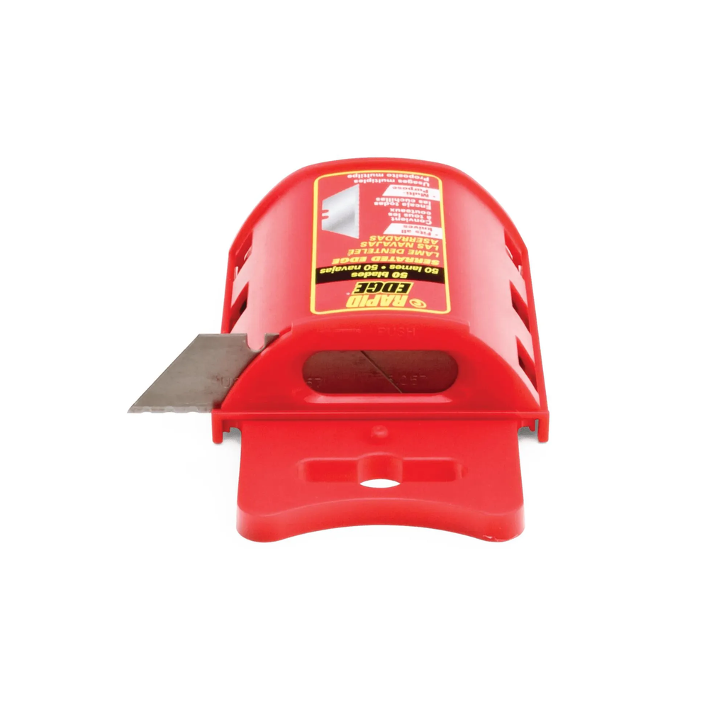 Rapid Edge 50 Pack Serrated Utility Blades Dispenser, Belt Clip